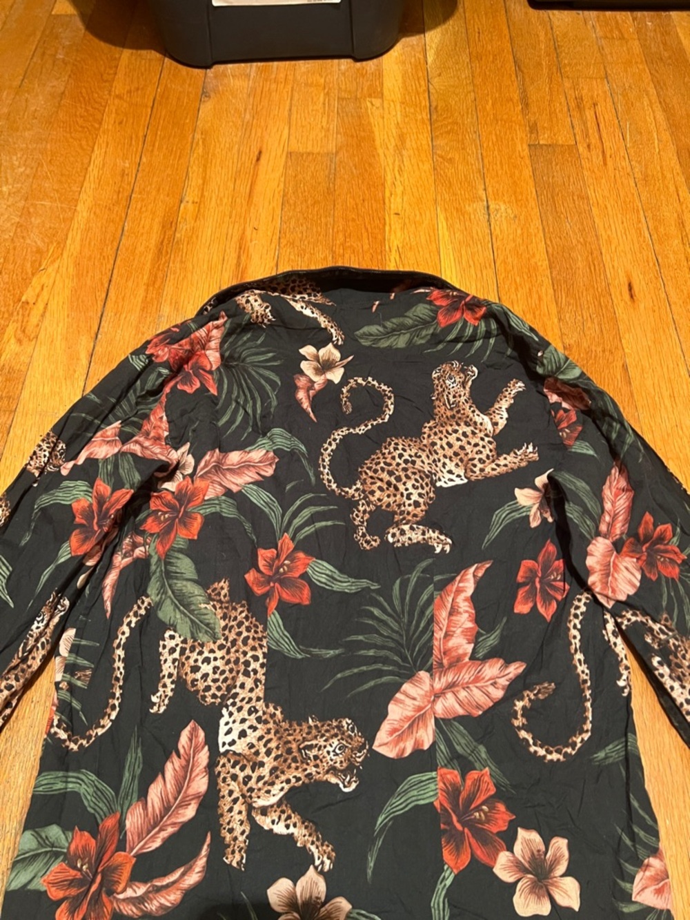 Leopard & Floral Satin Pajama Top - Black with Rust Floral - Picture 12 of 15